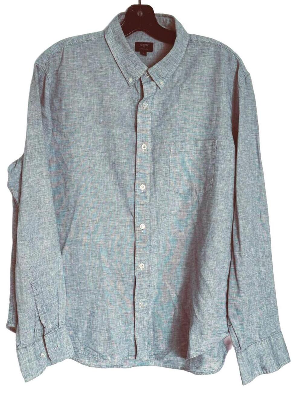 J.Crew Blue Slim Fit Cotton-Linen Chambray Long Sleeve Button-Down Shirt XL